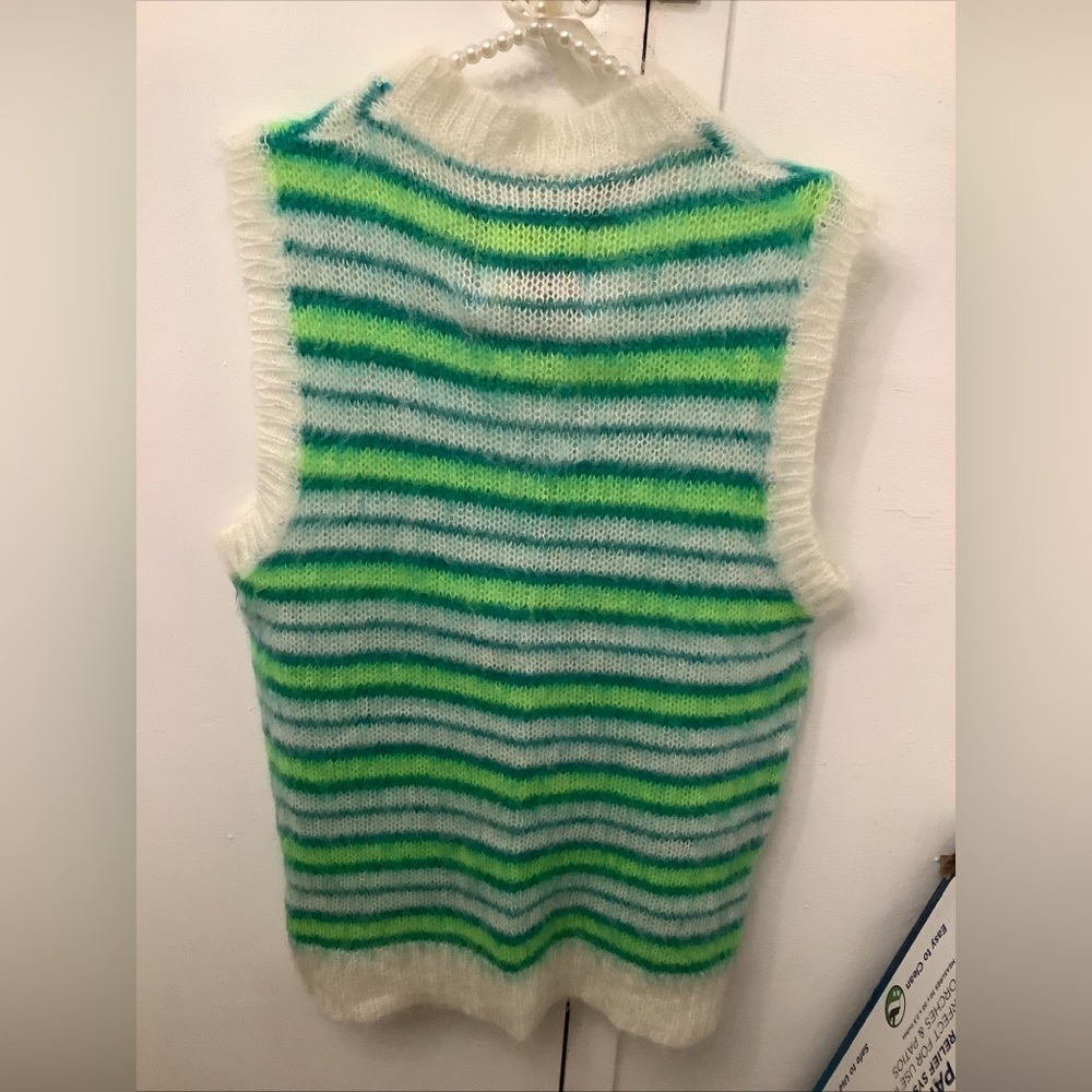Marni Fuzzy Wuzzy Mohair Iconic Brushed Stripes V-Neck Unisex Vest NWOT​​ - Picture 2 of 10
